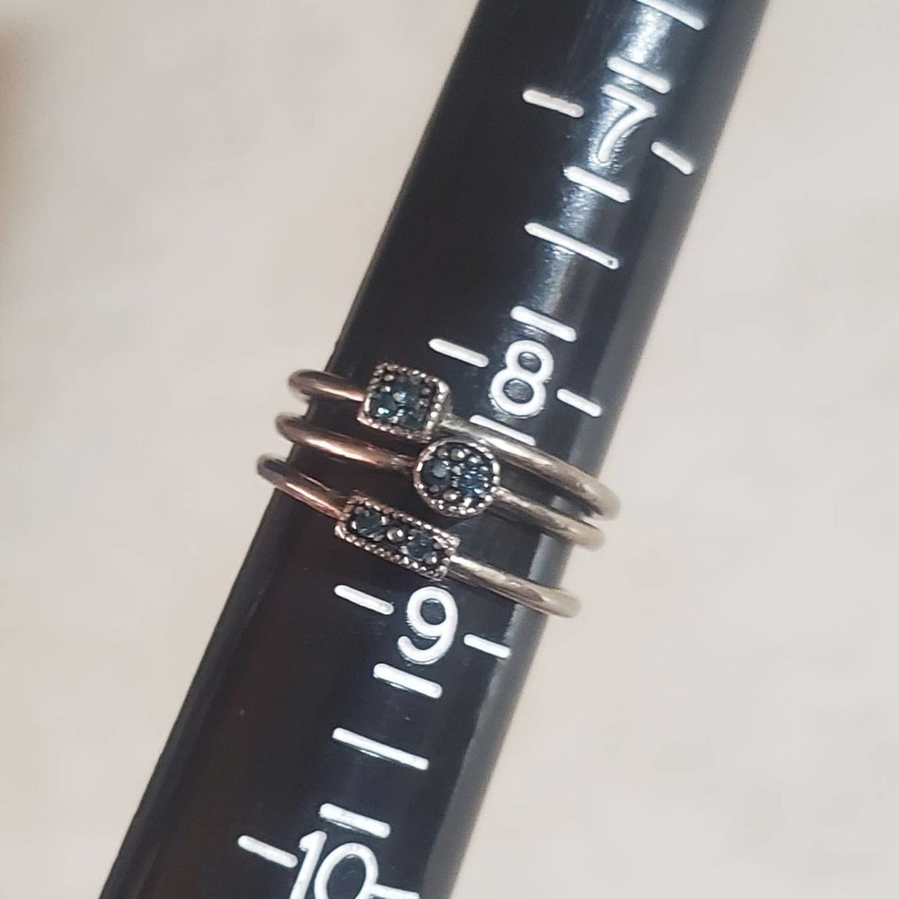 8.75 stacking ring set of 3 silver shaped black stones circle square rectangle